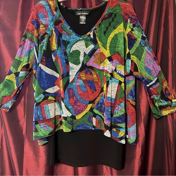 Soft Works Tops - ARTSY COLORFUL BOHO OVERSIZED TOP IN EXCELLENT PRE LOVED CONDITION SIZE LARGE